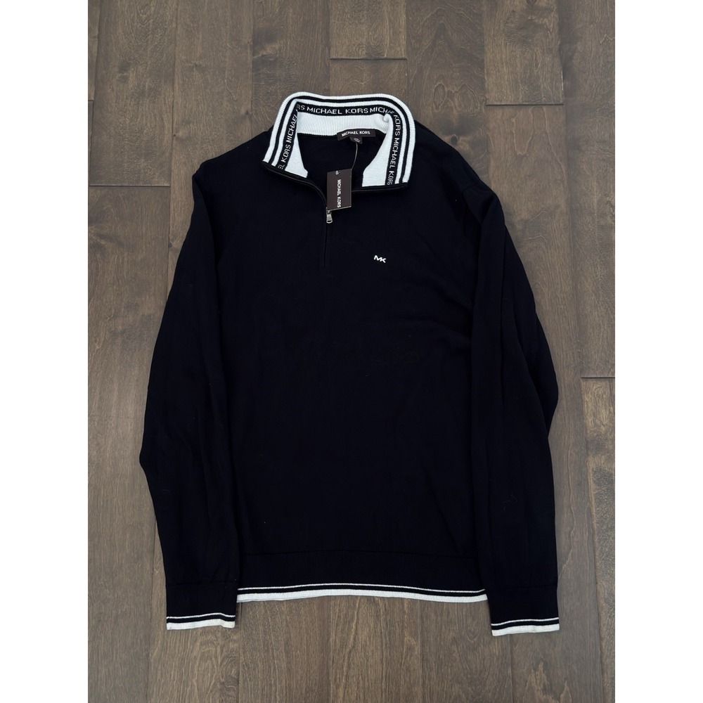 NWT Michael Kors Mens Midnight Blue Pullover Knit Quarter Zip Size 2XL MK Logo